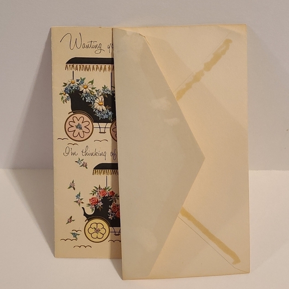 Vintage Colorful Floral Carriage Thinking of You Card - New with Envelope - Picture 5 of 5